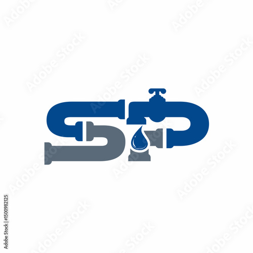 SP plumbing Plumbing Pipe Logo – Water Tap and Pipework Symbol
