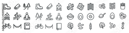 Outdoor adventure and healthy living icons for lifestyle and nutrition designs
