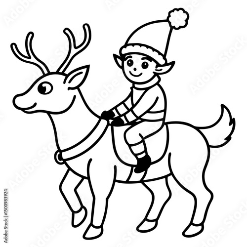 Elf Riding Reindeer – Simple Vector on White Background