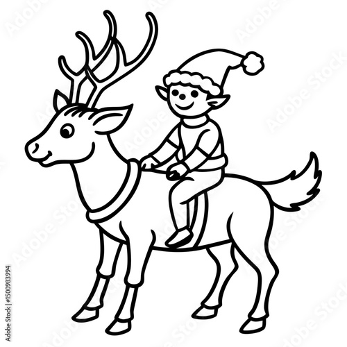 Elf Riding Reindeer – Simple Vector on White Background