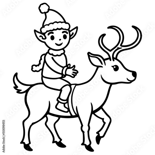 Elf Riding Reindeer – Simple Vector on White Background