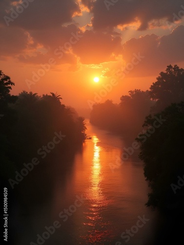 Sunset over the Amazon river photo