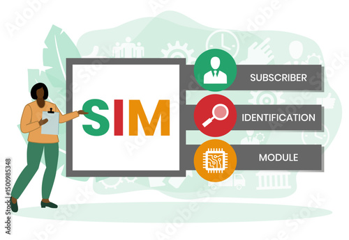 SIM - Subscriber Identification Module acronym. business concept background. vector illustration concept with keywords and icons. lettering illustration with icons for web banner, flyer, landing page