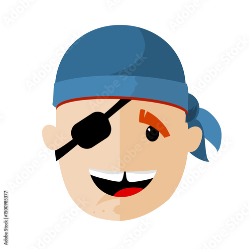 cartoon pirate head with blue bandana – vector illustration
