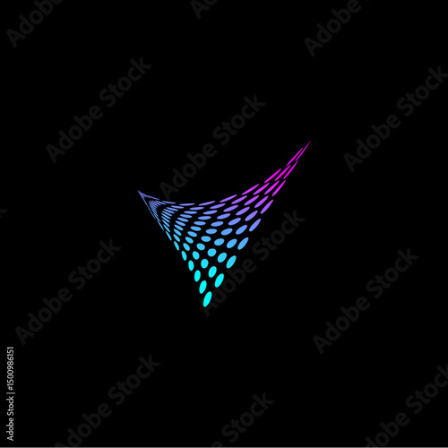 The letter V is made up of an arrangement of dots. Futuristic and playful logo. Perfect for logos for tech companies such as computers, internet, artificial intelligence, etc.