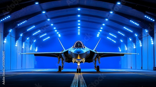 Fighter jet hangar night lighting