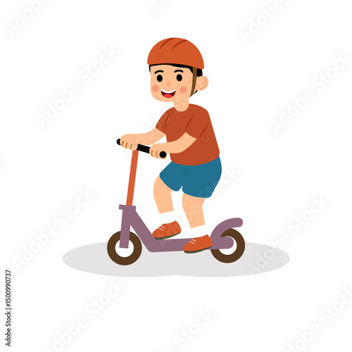 Young boy riding a kick scooter with joy and energy vector illustration