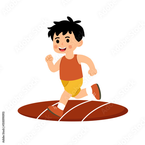 Young boy running in a race with determination and speed  vector illustration
