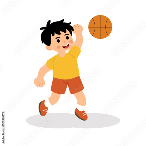 Young boy playing basketball vector illustration