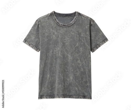 Grey Acid Wash Distressed Gray T-shirt Mockup isolated on a transparent background png