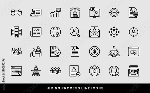 Hiring Process Line Icons. Recruitment, Job Application, Interview, Candidate Selection Vector Set