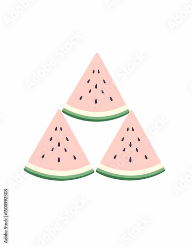 Minimalist illustration of three pink watermelon slices arranged in a triangle on a white background. Fresh, playful, and perfect for summer-themed design or food-related content.

