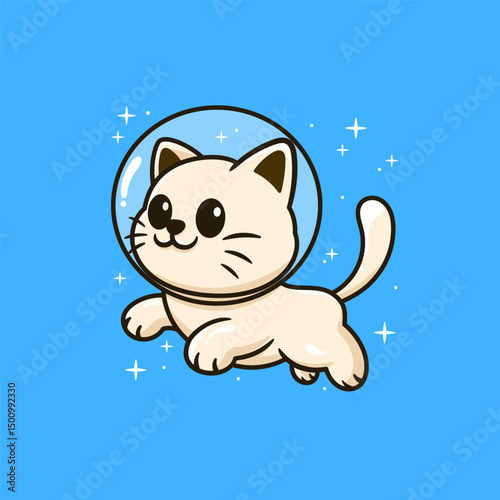 Cute astronaut cat floating cartoon