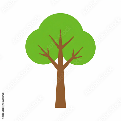 Minimalist illustration of a green tree with branching limbs and a brown trunk on white background, perfect for nature, environment, or educational themes.

