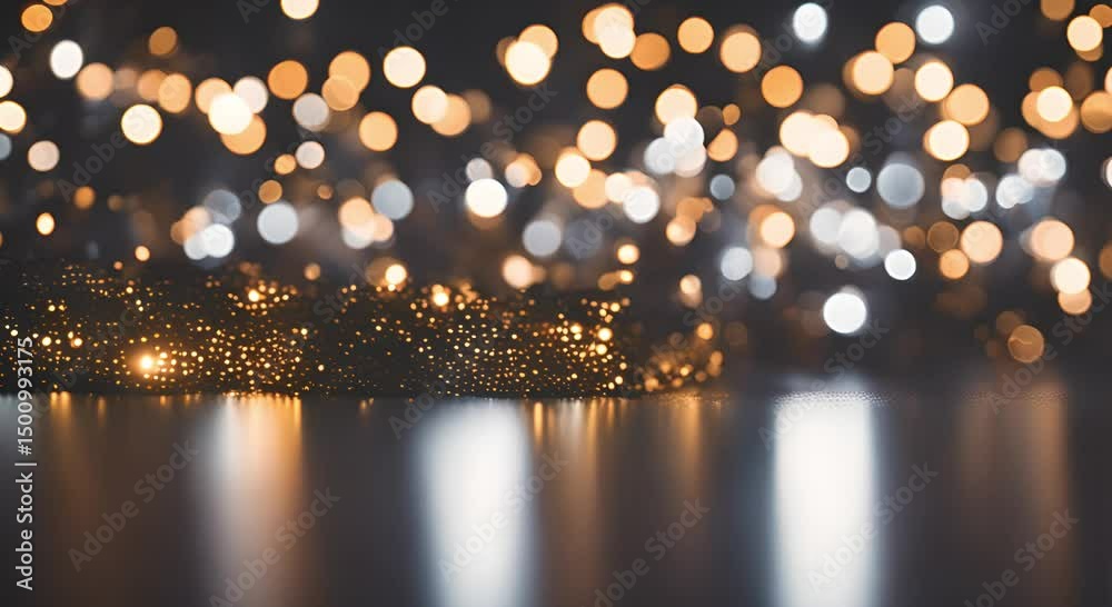 Dark Background with Gold and Silver Bokeh Lights and Glitter