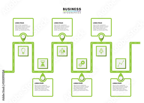 Business timeline infographic design template with 6 steps, vector illustration.