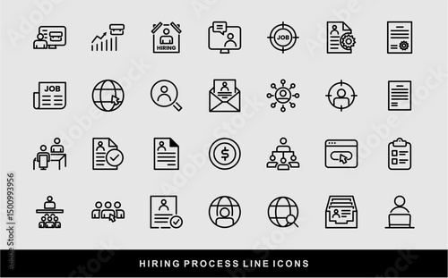 Hiring Process Line Icons. Recruitment, Job Application, Interview, Candidate Selection Vector Set