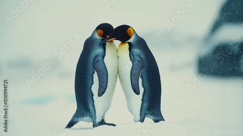 Antarctic King Penguins cuddling in snowstorm; wildlife documentary