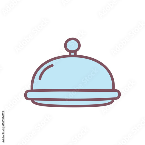 Cute serving dish icon. Hand drawn illustration of a cloche in pastel colors on white background. Vector 10 EPS.