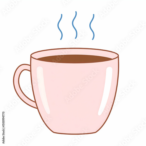Minimalist vector illustration of a pink coffee cup with rising steam, perfect for cozy morning vibes, café designs, or warm beverage themes.

