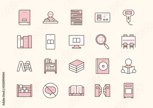 Library icon set. Duo tone linear icons collection of the library elements.