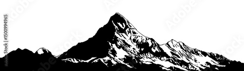 Vector illustration of black silhouette of mountains on transparent background. Perfect for hiking, trekking, outdoor adventures and nature-themed graphics.
