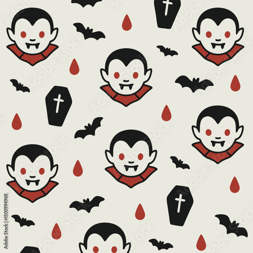 Cartoon Dracula Halloween Digital Art Pattern Design