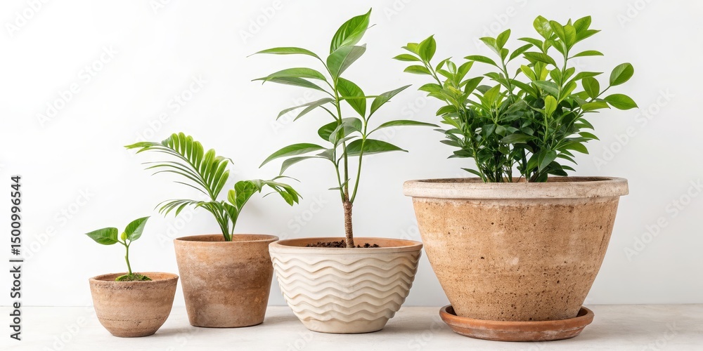 Fototapeta premium Indoor Plants in Terracotta Pots, Home Decor, Greenery Houseplants, Potted Plants