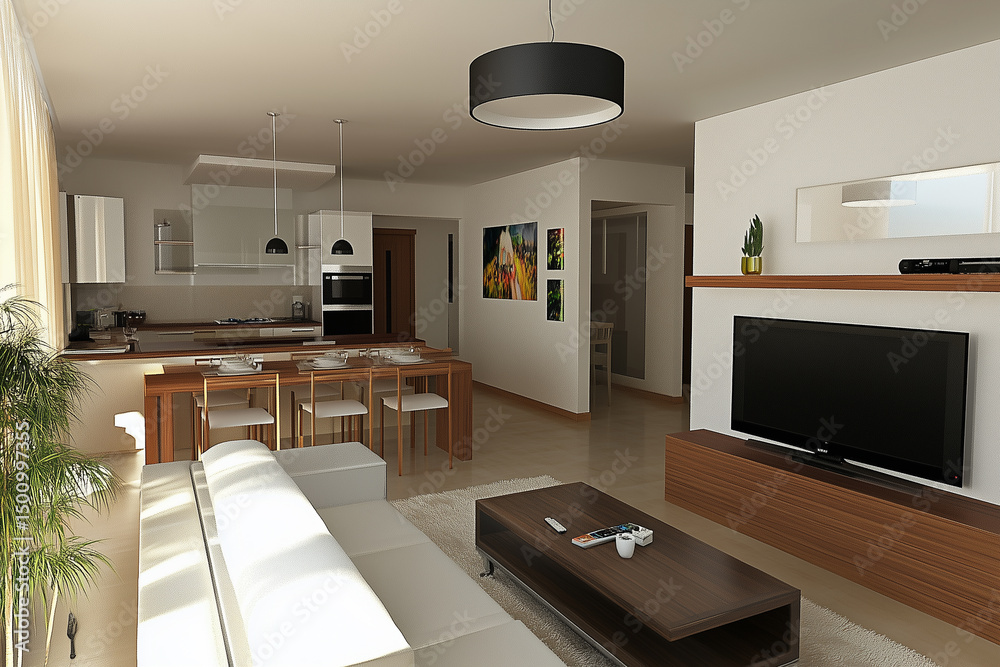 Fototapeta premium Modern living room and dining area with minimalist design 