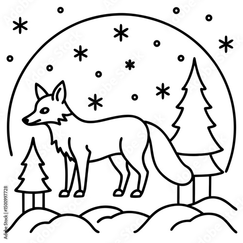 Fox in Snowy Forest – Vector on White