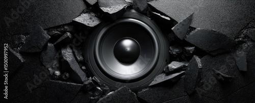 The speaker breaking through the wall for an impactful sound experience.