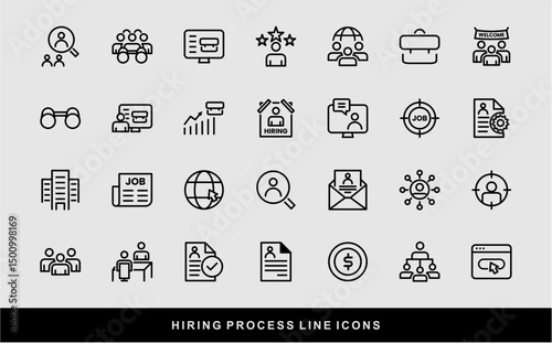 Hiring Process Line Icons. Recruitment, Job Application, Interview, Candidate Selection Vector Set