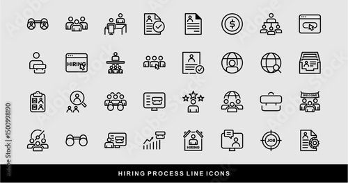 Hiring Process Line Icons. Recruitment, Job Application, Interview, Candidate Selection Vector Set