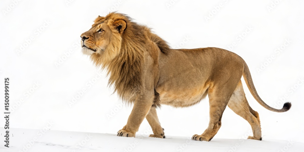 Obraz premium Majestic Lion in Winter Wonderland, Snow, Wildlife Photography Lion, Winter