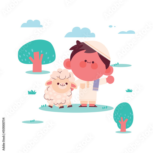 Eid alAdha Celebration with Kid and Sheep