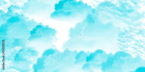 sunny sky blue light watercolor background. Aquarelle painting brush effect card paper textured canvas cloudy smoke space for text, entertaining card, template. aquamarine color graphics illustration