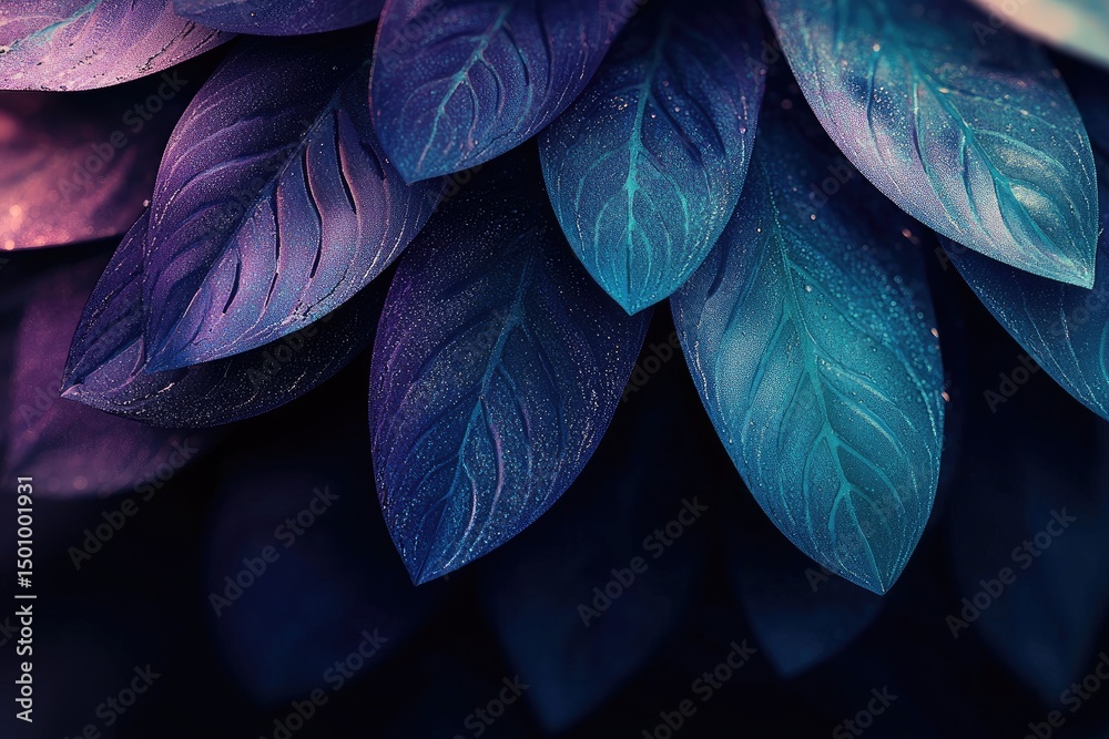 Obraz premium Close-up view of overlapping leaves in deep shades.
