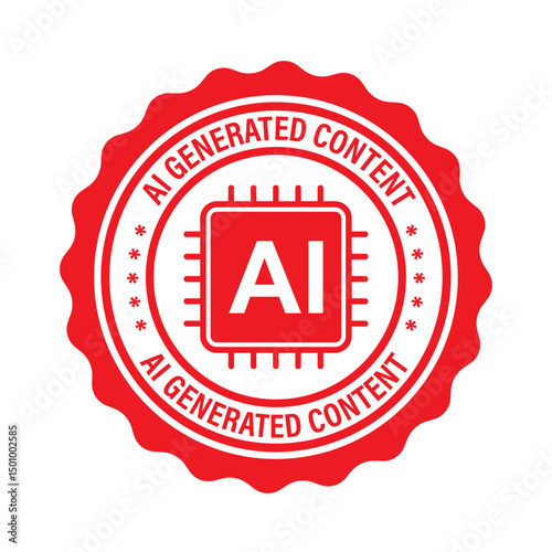 AI Generated Content Red Seal Stamp with Microchip Icon – Grunge Style Vector Icon