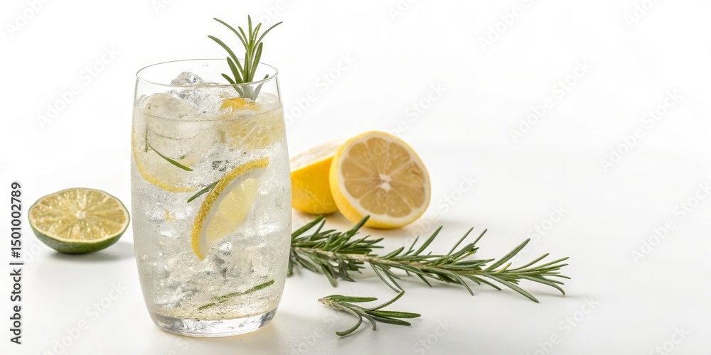 Fototapeta premium Refreshing Rosemary Citrus Fizz, Iced Drink Recipe, Cocktail Summer Drink, Citrus Beverage