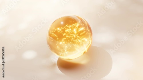 Transparent golden liquid bubbles background, 3d rendering.