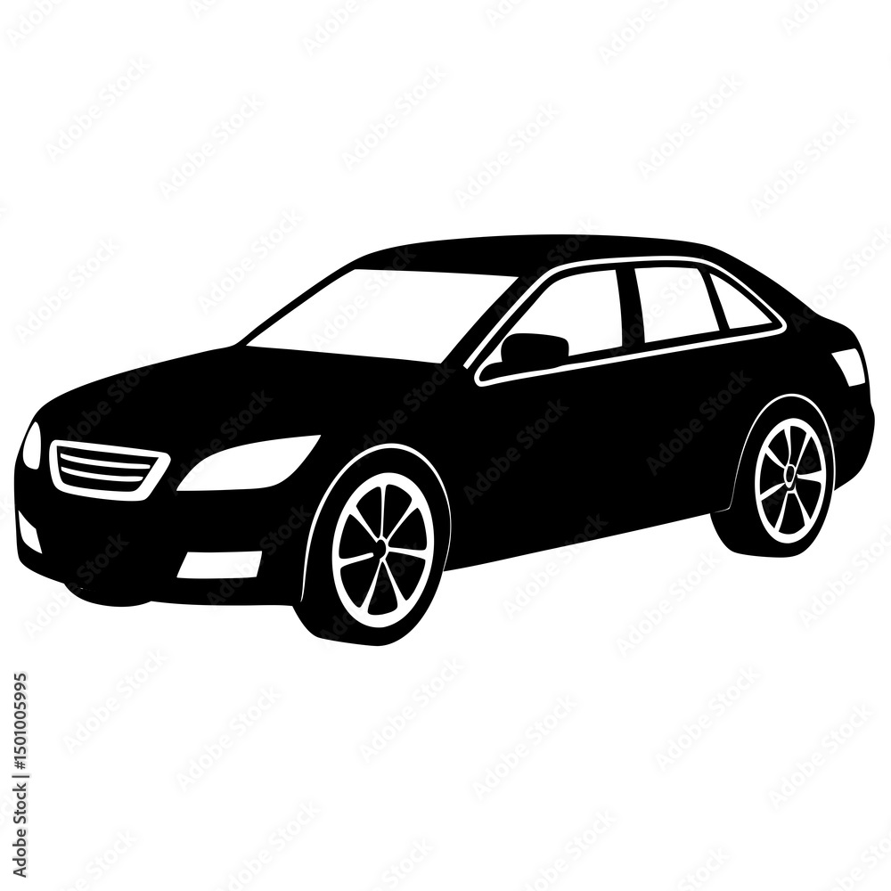 Obraz premium Black Silhouette of a Modern Sedan Car