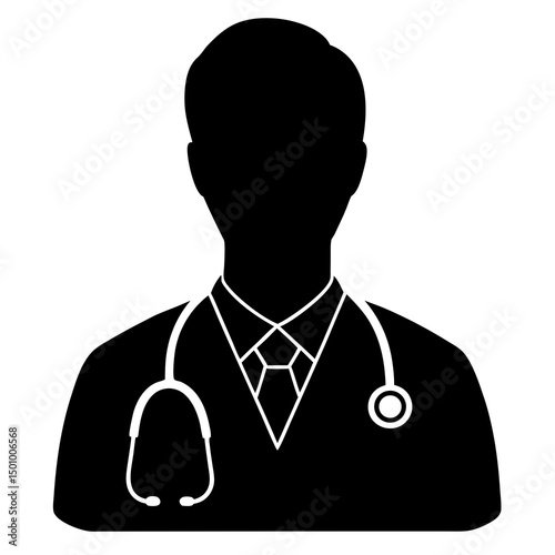 Silhouette of Doctor with Stethoscope Icon