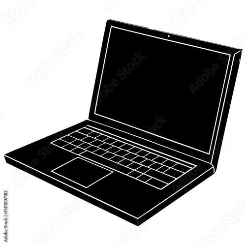 Simple Black Silhouette of a Modern Laptop Computer