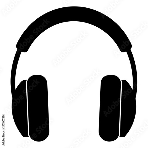 Simple Black Silhouette Icon of Headphones for Music