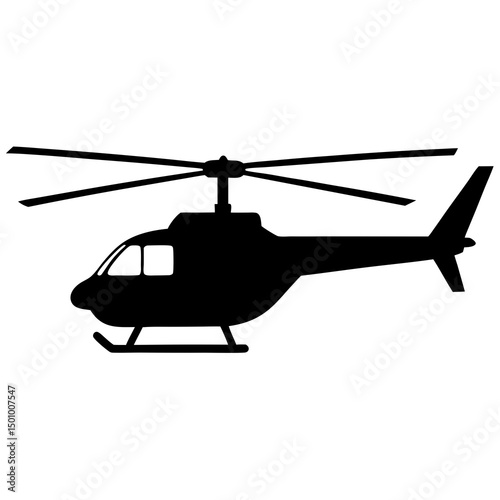 Black Silhouette of a Helicopter on White Background