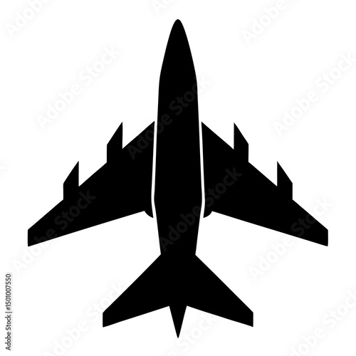 Simple Black Silhouette of a Passenger Airplane