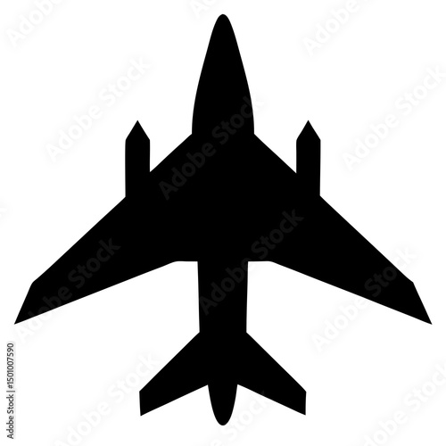 Simple Black Silhouette of a Passenger Airplane