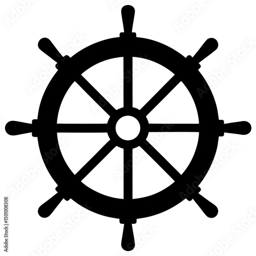 Black and White Ship Wheel Nautical Icon Graphic