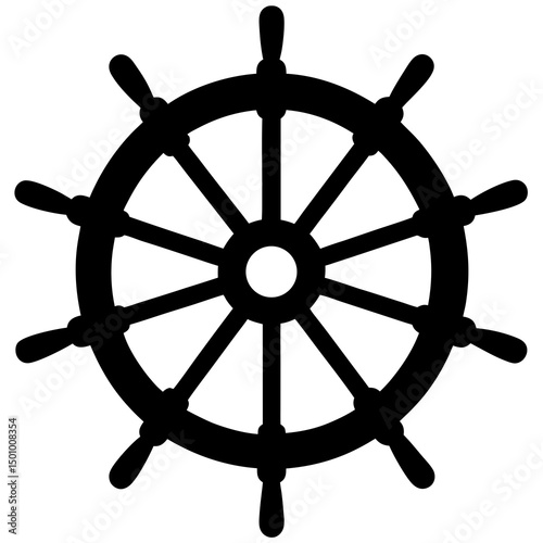 Black and White Ship Wheel Nautical Icon Graphic