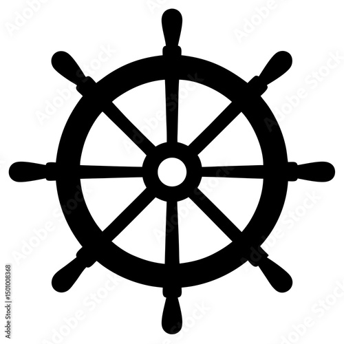 Black and White Ship Wheel Nautical Icon Graphic